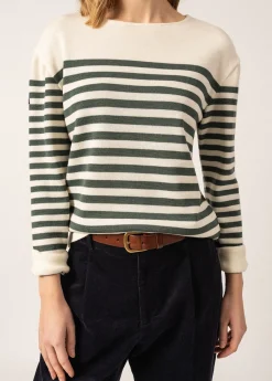 SAINT JAMES Pulls & Gilets*Pull rayé Ecrins Ecume/vegetal