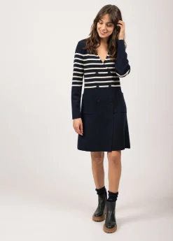 SAINT JAMES Robes & Jupes*Robe rayée en laine Royale Navy/ecume