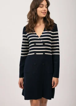 SAINT JAMES Robes & Jupes*Robe rayée en laine Royale Navy/ecume