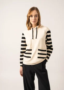 SAINT JAMES Pulls & Gilets*Sweat à capuche en laine et coton Blizzard Ecume/noir