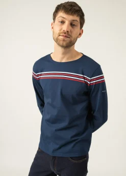 SAINT JAMES T-shirts & Polos*T-shirt à manches longues à rayures placées Marine/tulipe/neige