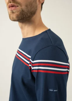 SAINT JAMES T-shirts & Polos*T-shirt à manches longues à rayures placées Marine/tulipe/neige