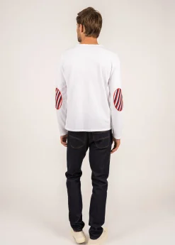 SAINT JAMES T-shirts & Polos*T-shirt manches longues à coudières rayées Neige/neige/marine/tulipe