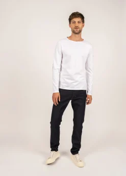 SAINT JAMES T-shirts & Polos*T-shirt manches longues à coudières rayées Neige/neige/marine/tulipe