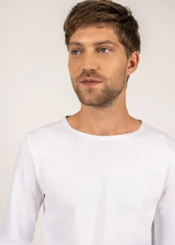 SAINT JAMES T-shirts & Polos*T-shirt manches longues à coudières rayées Neige/neige/marine/tulipe